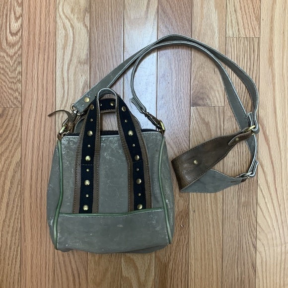 Mona B Waxed Canvas Studded Handle‎ Bag with Crossbody Strap - Picture 2 of 7